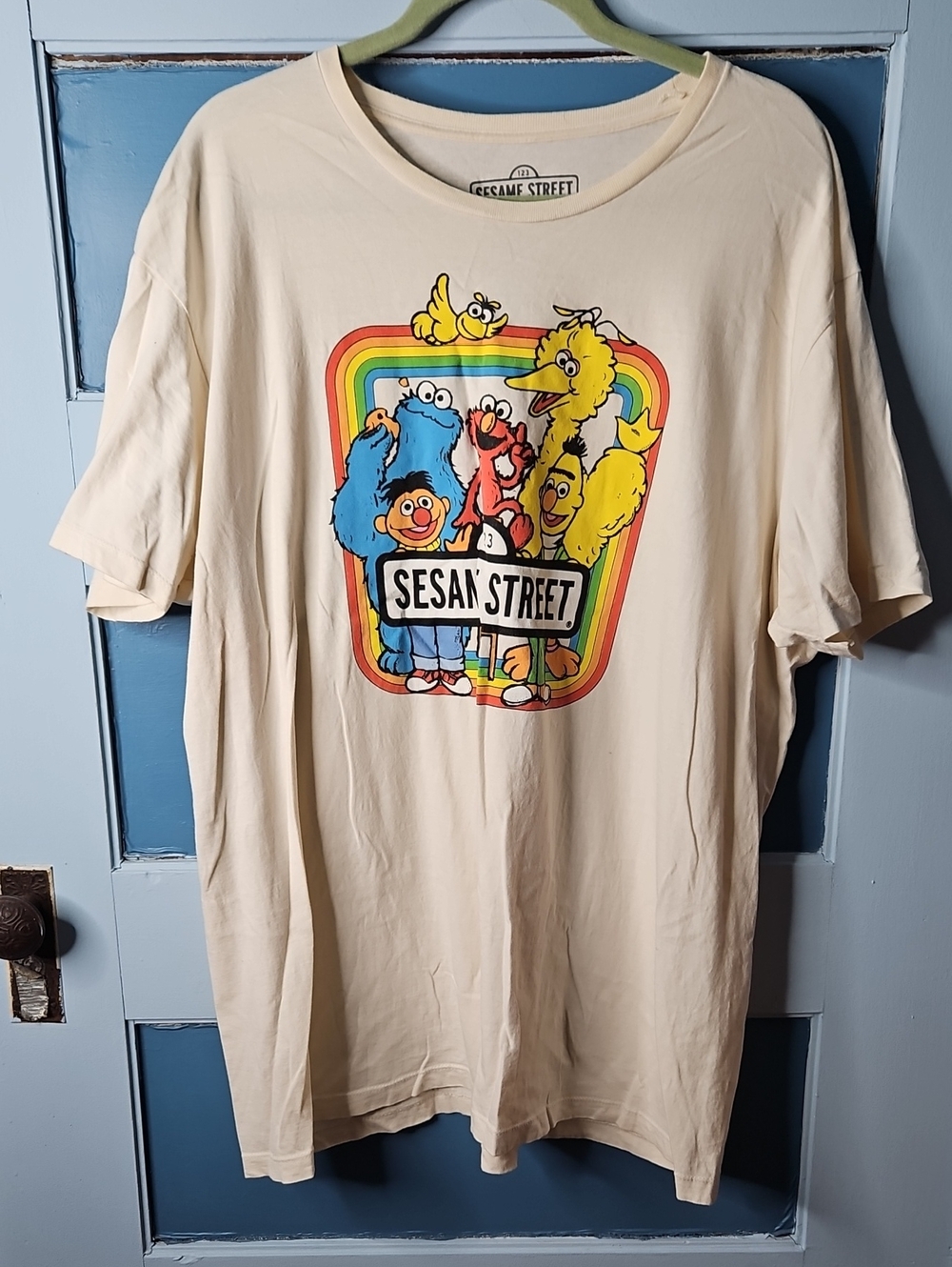 Sesame Street Cream Tee with Rainbow Character Graphic Front & Back 2X